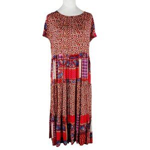 Easel, Pretty Day - Mixed Print Midi Dress, Small, Cottage Core, Lagenlook, Boho